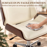 Chaise de Bureau Design Vintage, Hauteur Réglable, Pivotant 360°, Piètement Chromé, 53 x 60 x 86-96 cm, Crème
