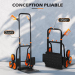 Treppensteiger-Sackkarre klappbar 120 kg 6 Räder, Stahl-Transportkarre mit Spanngurten, 44x67x106,5 cm, orange