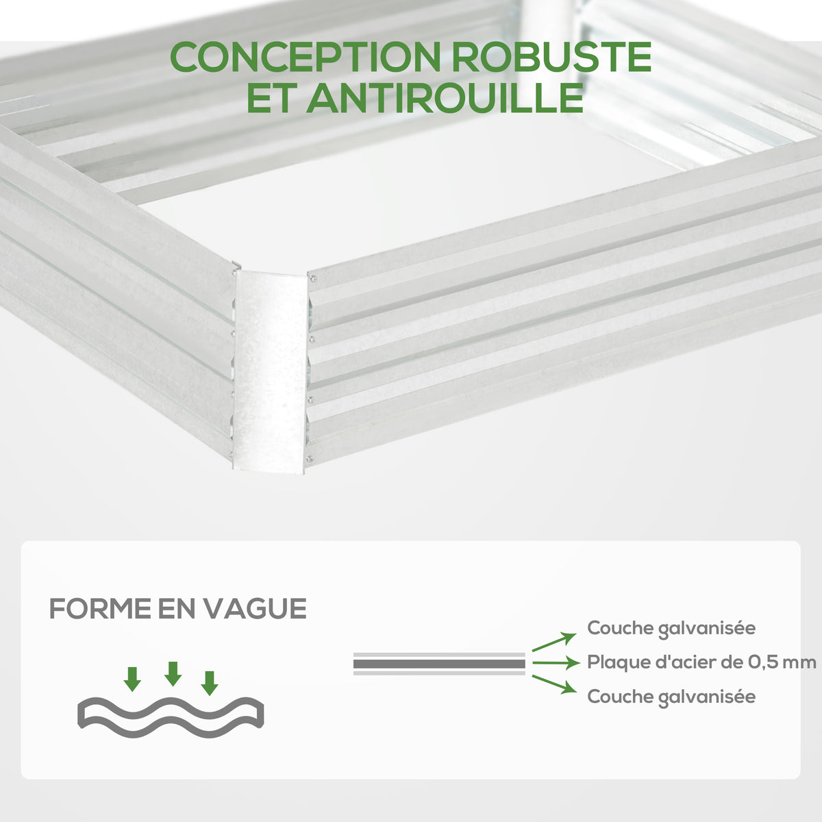 Lit de jardin surélevé carré potager en acier galvanisé protection contre mauvaises herbes 120 x 90 x 30 cm argent
