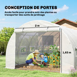 Serre de jardin tunnel 24m² 8L x 3l x 2H m - 16 fenêtres, Porte zippée enroulable acier galvanisé, bâche PE, Blanc