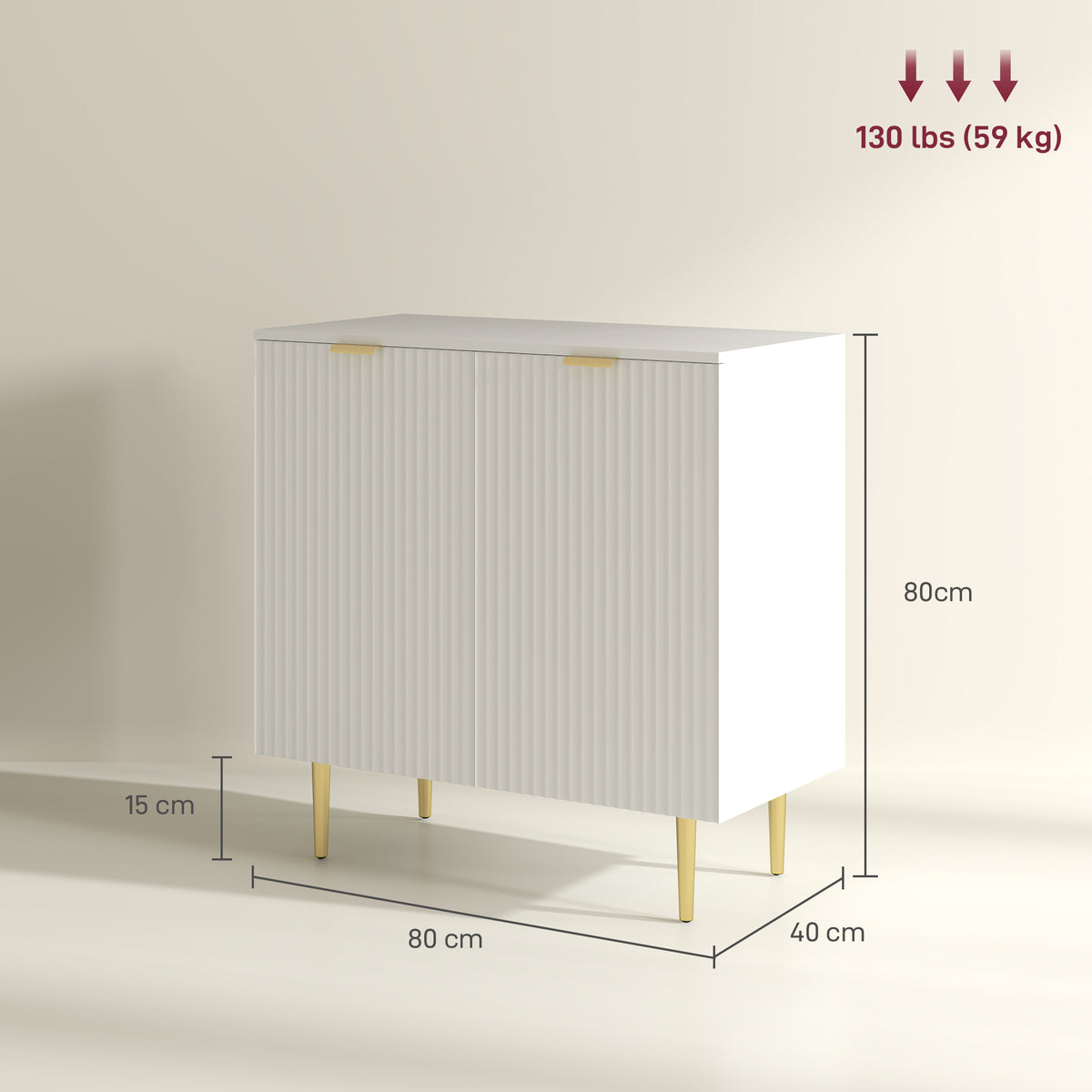 Buffet Cuisine, Meuble de Rangement avec 2 Portes, Étagère Réglable, Pieds Métalliques Surélevés, 80 x 40 x 80 cm, Blanc