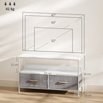 Meuble TV, meuble télé pour téléviseur jusqu'à 47 pouces avec 2 tiroirs et pieds en acier, 98 x 29 x 56 cm, gris clair