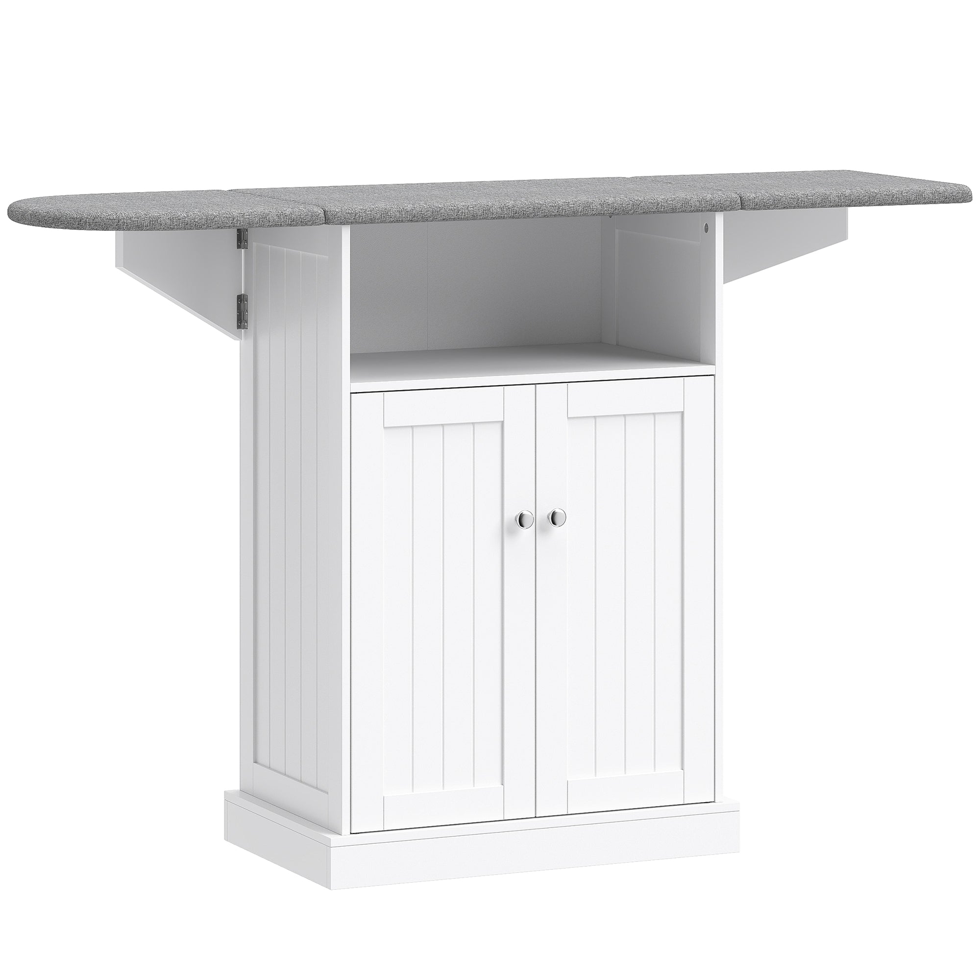 Ironing cabinet on wheels, ironing board with foldable ironing surface, 131 x 37 x 89.5 cm, white