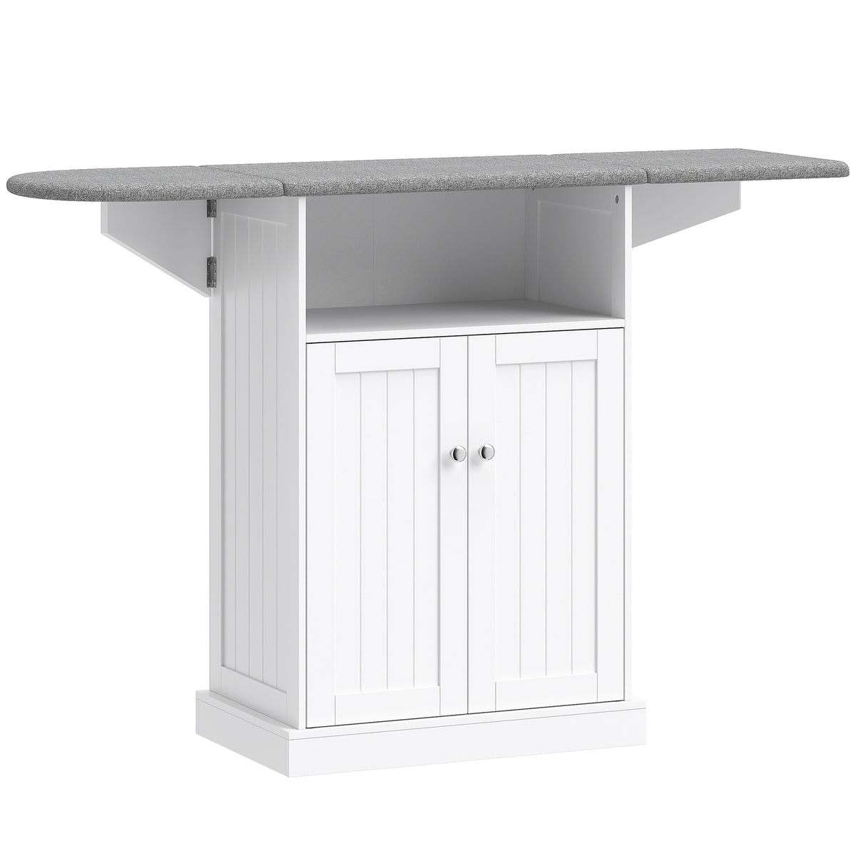 Ironing cabinet on wheels, ironing board with foldable ironing surface, 131 x 37 x 89.5 cm, white