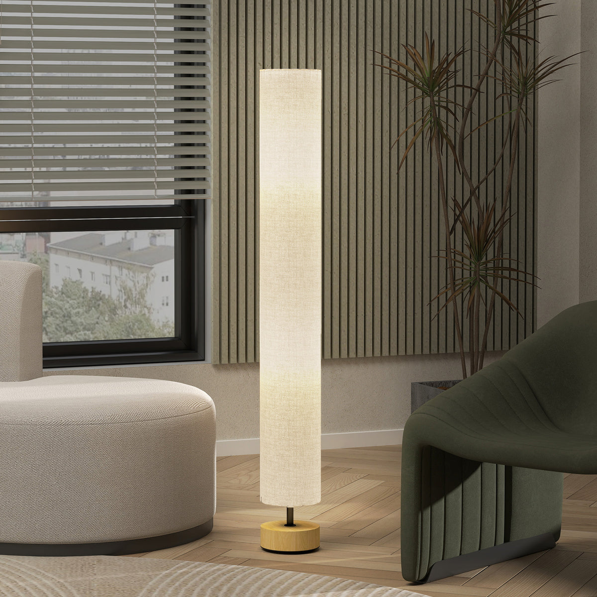 Lampadaire sur pied de salon avec abat-jour en lin, interrupteur à pied, 2 x douille E27, 120 cm, gris