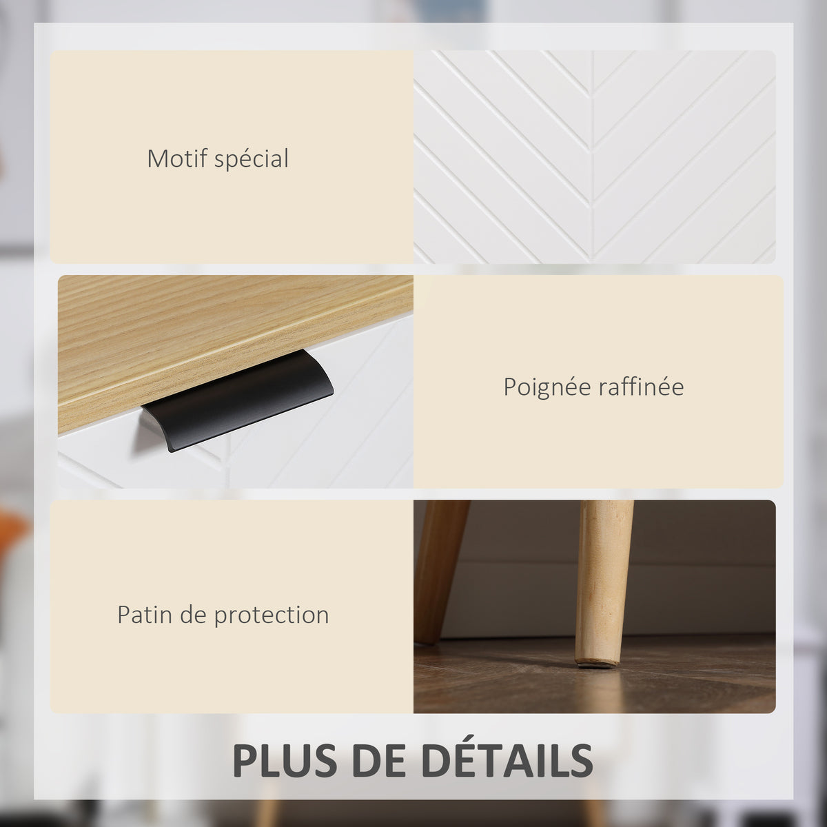 Aparador de salón, mueble de almacenamiento con 2 puertas y estante ajustable, 77 x 35 x 77,5 cm, blanco y madera natural