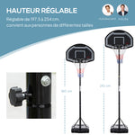 Panier de basket extérieur hauteur réglable 197,5-254 cm panier de basket sur pied à roulettes base remplissable noir