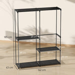 Armoire de rangement, penderie portable avec 3 barres de suspension et 4 étagères, 142 x 43 x 185 cm, noir