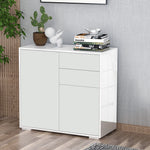 Meuble de rangement buffet commode armoire de rangement avec 2 tiroirs et 2 placards à portes, étagères réglables, pour salon, cuisine, chambre, 79 x 36 x 74 cm blanc