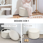 Pouf coffre rangement, tabouret rond, pouf repose-pieds en velours côtelé, charge 120 Kg, Ø 60 x 41 cm, beige