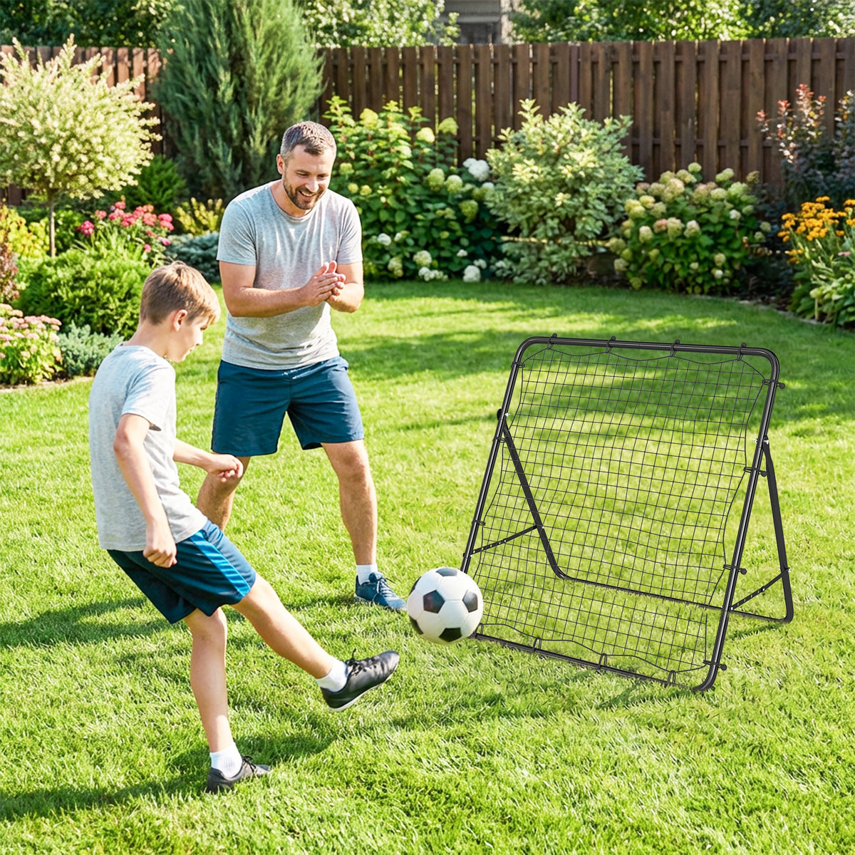 Filet de Rebond Pliable Réglable à 5 Angles avec 24 Cordes Élastiques Filet pour Football, Acier, 120x73x112cm, Noir
