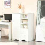 Armoire avec Porte et 5 étagères, 3 niches, 2 tiroirs, meuble de rangement blanc pour chambre, salon, bureau