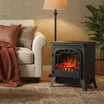 Cheminée électrique radiateur Imitation Flamme avec luminosité et réglable 925 W / 1850 W Porte métal Verre trempé Noir