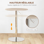 Table de bar ronde table haute cuisine réglable en hauteur 69-91 cm plateau pivotante à 360° naturel et gris