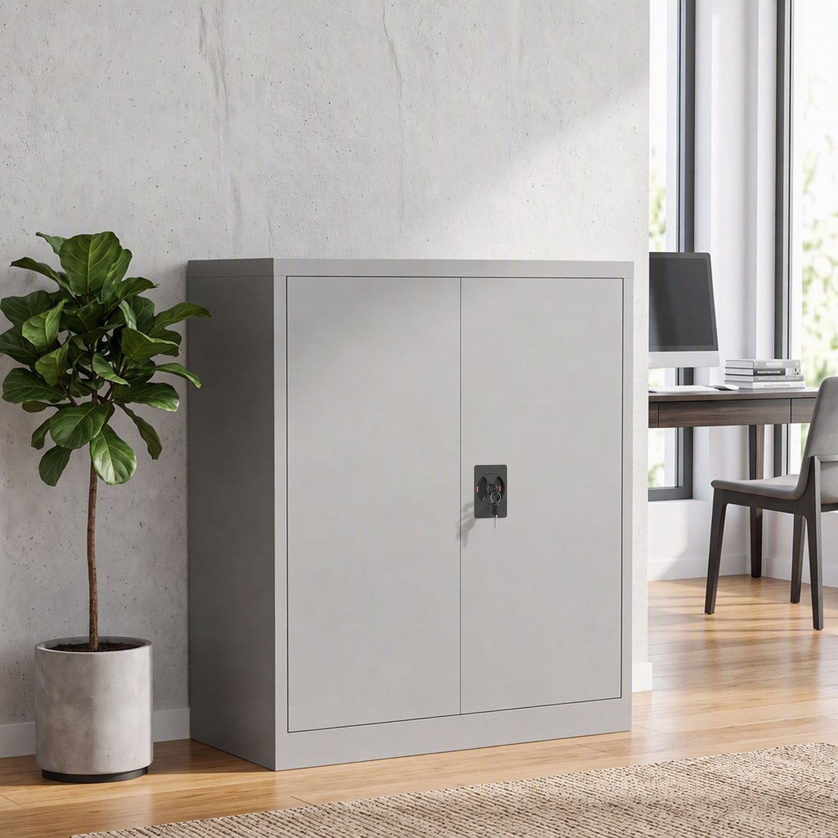 Armoire de Bureau Métallique, 80 x 40 x 92,5 cm, Meuble de Rangement en Acier avec Serrure, Étagère Réglable, Gris