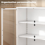 Armoire de bureau avec 2 portes en verre, 2 étagères réglables, meuble de rangement bureau en acier, 80x40x110cm, blanc