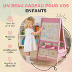 Tableau enfant 3 en 1 chevalet enfants à double face, tableau noir et blanc, avec rouleau de papier 54 x 46 x 94 cm rose