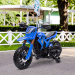 Moto da cross elettrica per bambini 3-8 anni, batteria 6V, 2 motori, clacson e rotelle, carico 30KG, blu