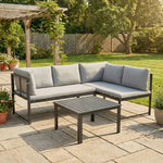 Salon de Jardin Mobilier de Terrasse 3 Pièces 4 Places Modulable avec Accoudoir Réglable Coussins Épais 16cm Gris-1