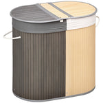 Cestino portabiancheria in bambù da 100 L con 2 scomparti, coperchio e sacco rimovibile, 62,5 x 37 x 60,5 cm - grigio