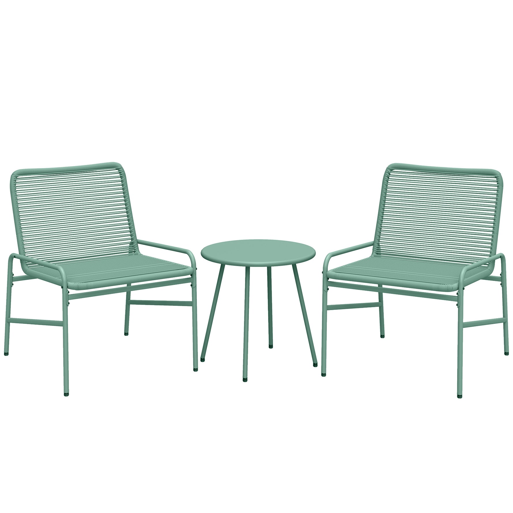 Salon de Jardin Extérieur 3 Pièces en Résine Tressée et Acier, Table de Jardin Ronde avec 2 Chaises, 58x67x75cm, Vert