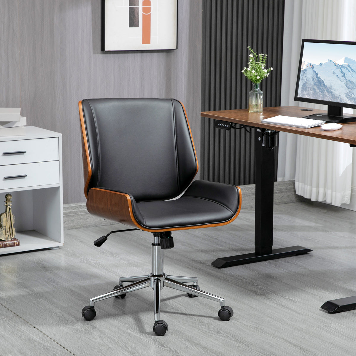 Chaise de bureau design vintage hauteur réglable pivotant 360° piètement chromé 53 x 60 x 86-96 cm gris