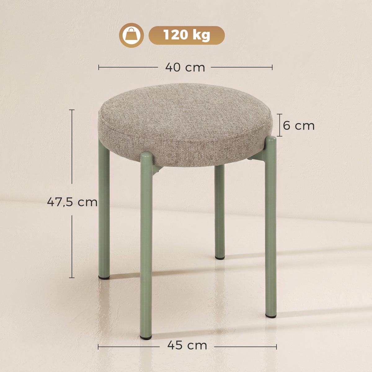 Lot de 4 Tabourets Empilables Ronds avec Assise Rembourrée, sans Dossier, Gain de Place, 45 x 45 x 47,5 cm, Marron Cair