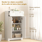 Meuble de salle de bain meuble de rangement avec 2 tiroirs double porte arquée étagères réglables 60x30x108cm blanc