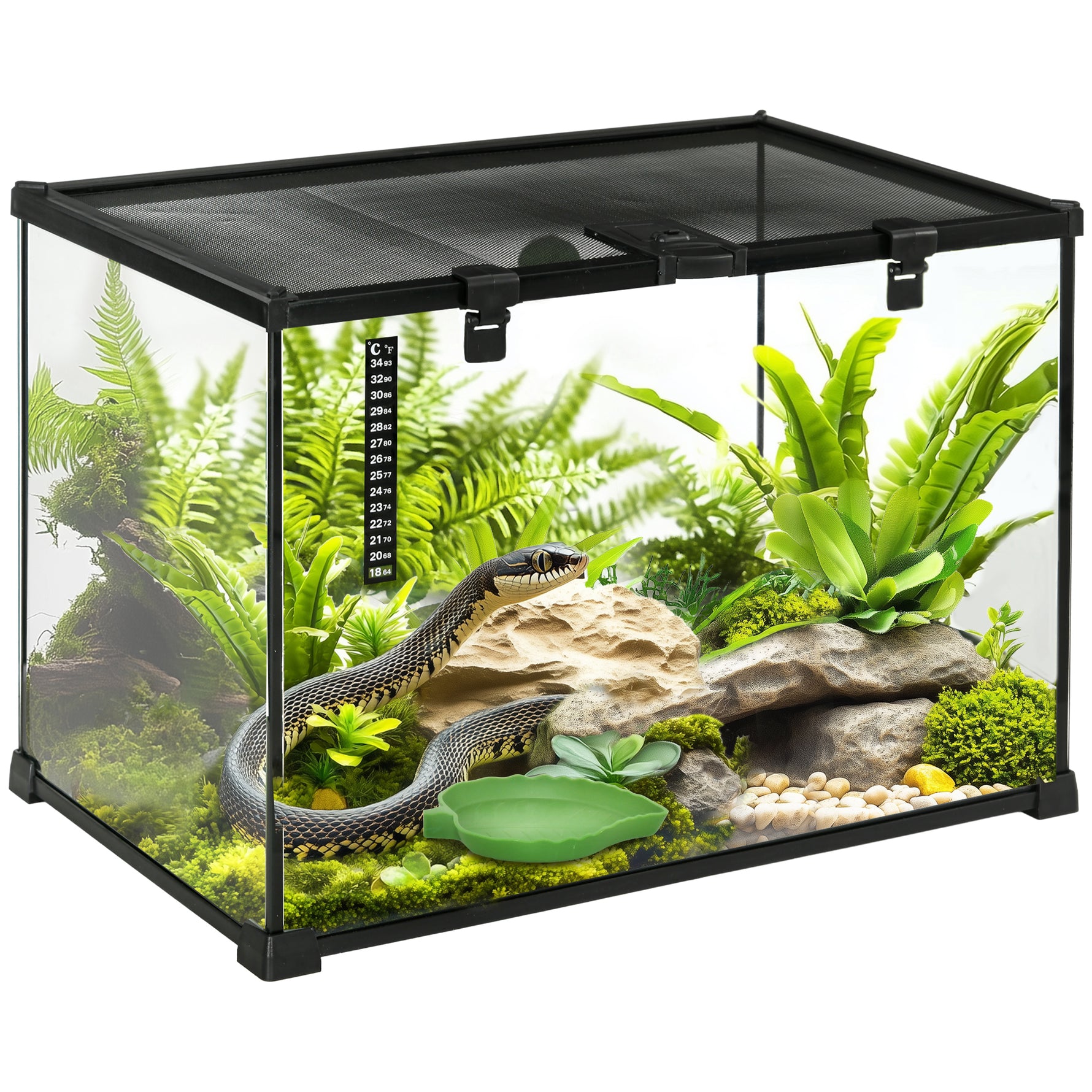 Boîte à reptiles boîte d'élevage de reptiles habitat de terrarium couvercle coulissant treillis métallique thermomètre