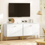 Buffet salon, meuble de rangement avec double porte cannelée, étagère réglable, pieds en acier, 80 x 39,1 x 76 cm, blanc