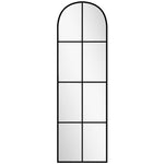 Grand miroir mural ou sur pied 40 x 160 cm de fenêtre arquée avec cadre en métal, film antidéflagrant, noir