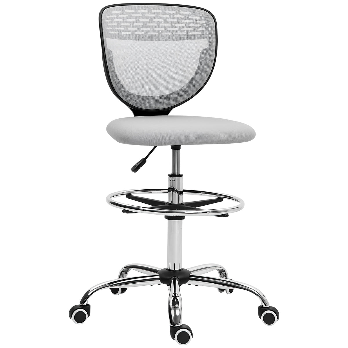 Chaise de bureau ergonomique en maille, chaise de dessin, hauteur et repose-pieds réglable, 59 x 59 x 106-126 cm, gris