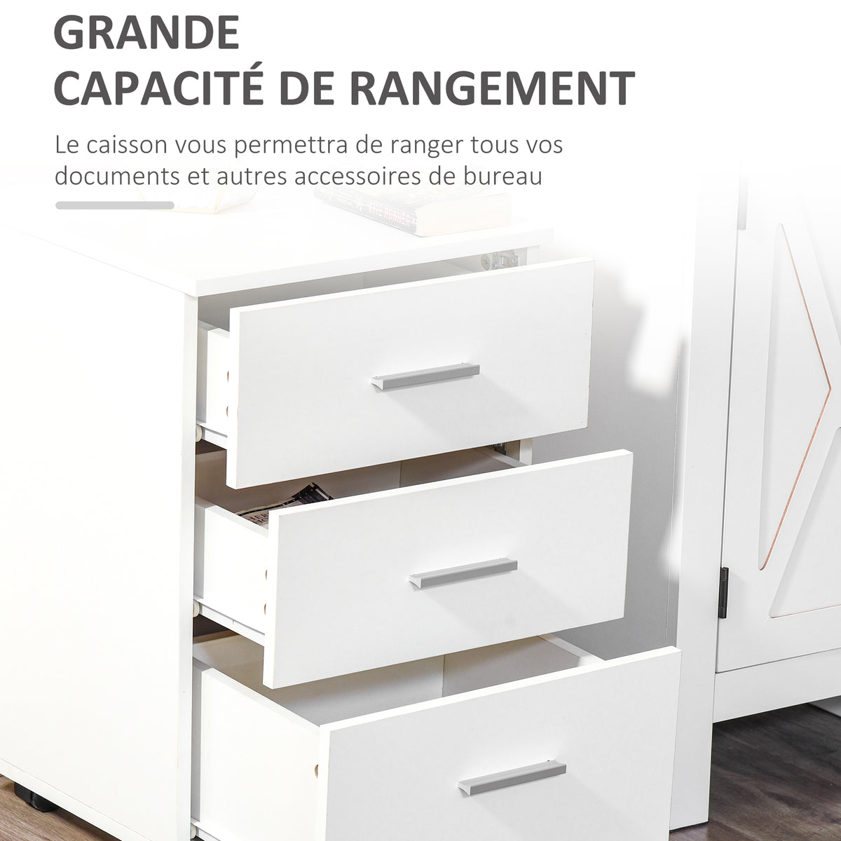 Caisson de Bureau Rangement Bureau sur Roulettes 3 Tiroirs Verrouillables 40 x 40 x 61,5 cm Blanc