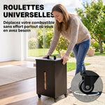 Réservoir à Pellets Granulés en Acier 30 kg, Roulettes, Fenêtre de Niveau, Tamis avec Poignée, 36,5x36,5x61,5cm, Noir