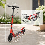Foldable Aluminium Scooter, Adjustable Handlebar, Dual Hand/Foot Braking, 18 cm PU Wheels, 86x38x103.5cm, Red
