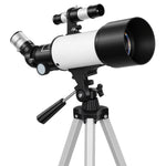 Télescope astronomique adultes et débutants 70 mm, télescope réfracteur 40X/16X trépied réglable, 80 x 80 x 135 cm blanc