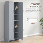 Armoire de cuisine hauteur 170 cm buffet haut avec 4 portes et étagères ajustable, design moderne, gris