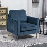 Stoffen fauteuil met goudkleurige stalen poten, hoog comfort, zijvakken, voor woonkamer, kantoor, slaapkamer, blauw