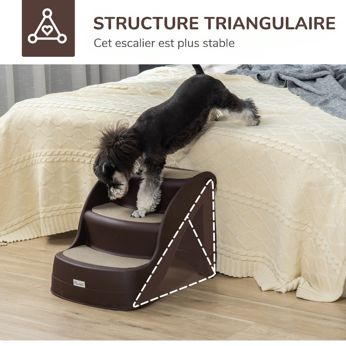 Escalier pour Chien Pliant à 3 Marches Antidérapantes, pour Chiens Âgés, Chiots, Lit, Canapé, 49x38x38cm, Marron