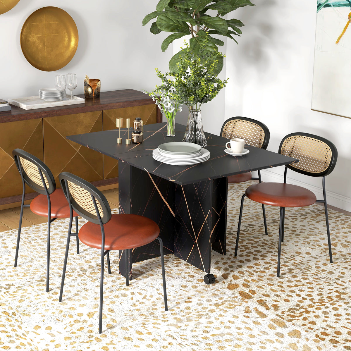 Tavolo pieghevole da cucina tavolo da pranzo pieghevole con 2 ribalte 2 ruote con freni 120 x 80 x 73 cm nero effetto marmo