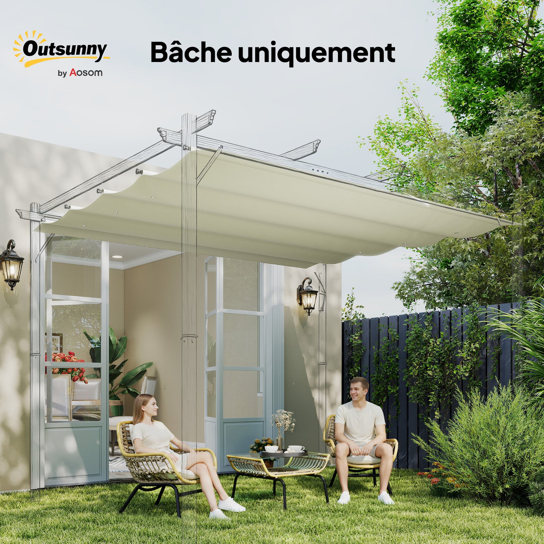 Toile de toit de rechange pour pergola toile de remplacement protection solaire Anti-UV 30+ pour pergola de 3 x 2 m