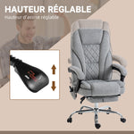 Fauteuil de bureau massant et chauffant hauteur réglable dossier inclinable télécommande repose-pieds rétractable gris