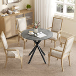 Table à Manger Ronde pour 2 Personnes avec Plateau Aspect Bois et Piètement Croisé en Acier, Gris
