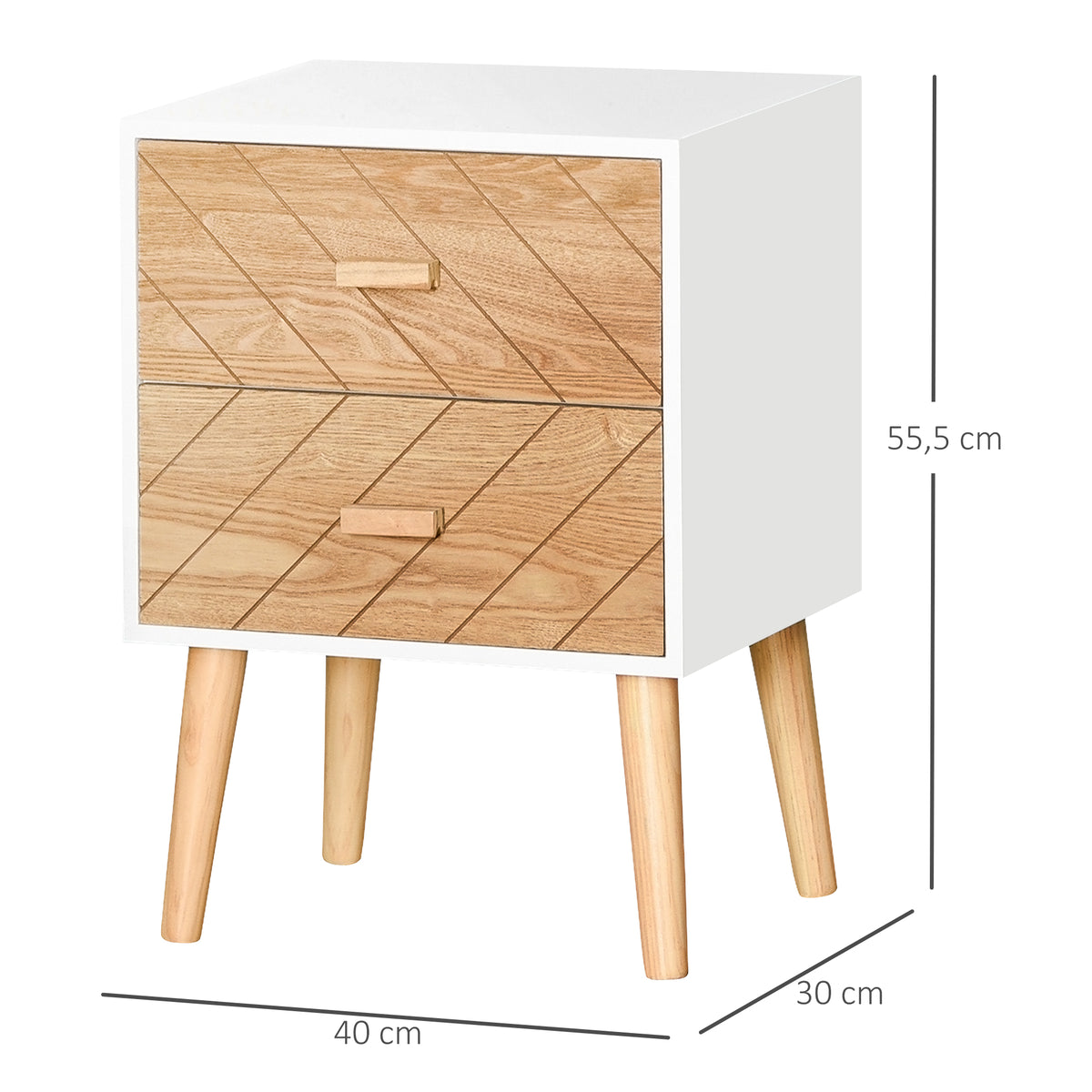 Table de chevet Chiffonnier Commode Meuble de Rangement avec 2 tiroirs Scandinave 40L x 30l x 56H cm en Bois