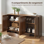 Credenza da cucina, mobile contenitore con 4 ante a chiusura ammortizzata, 4 scomparti e bordi arrotondati, 152x40x80cm, noce