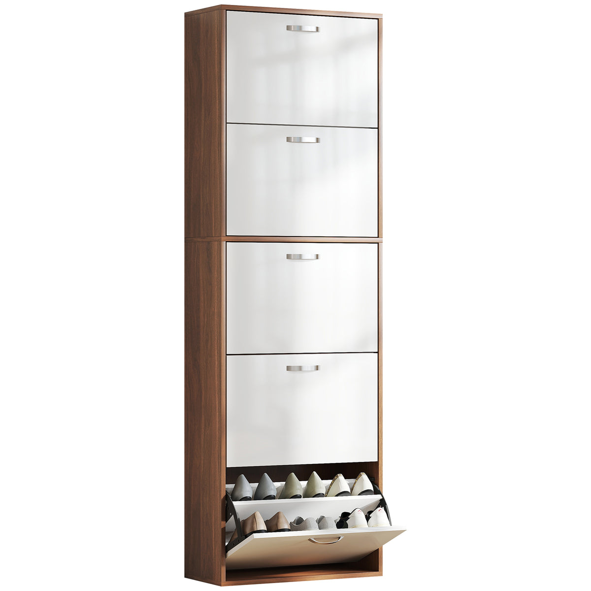 Armoire à Chaussures Meuble à Chaussures 5 Portes abattantes Bicolore Blanc Marron foncé Imitation Bois