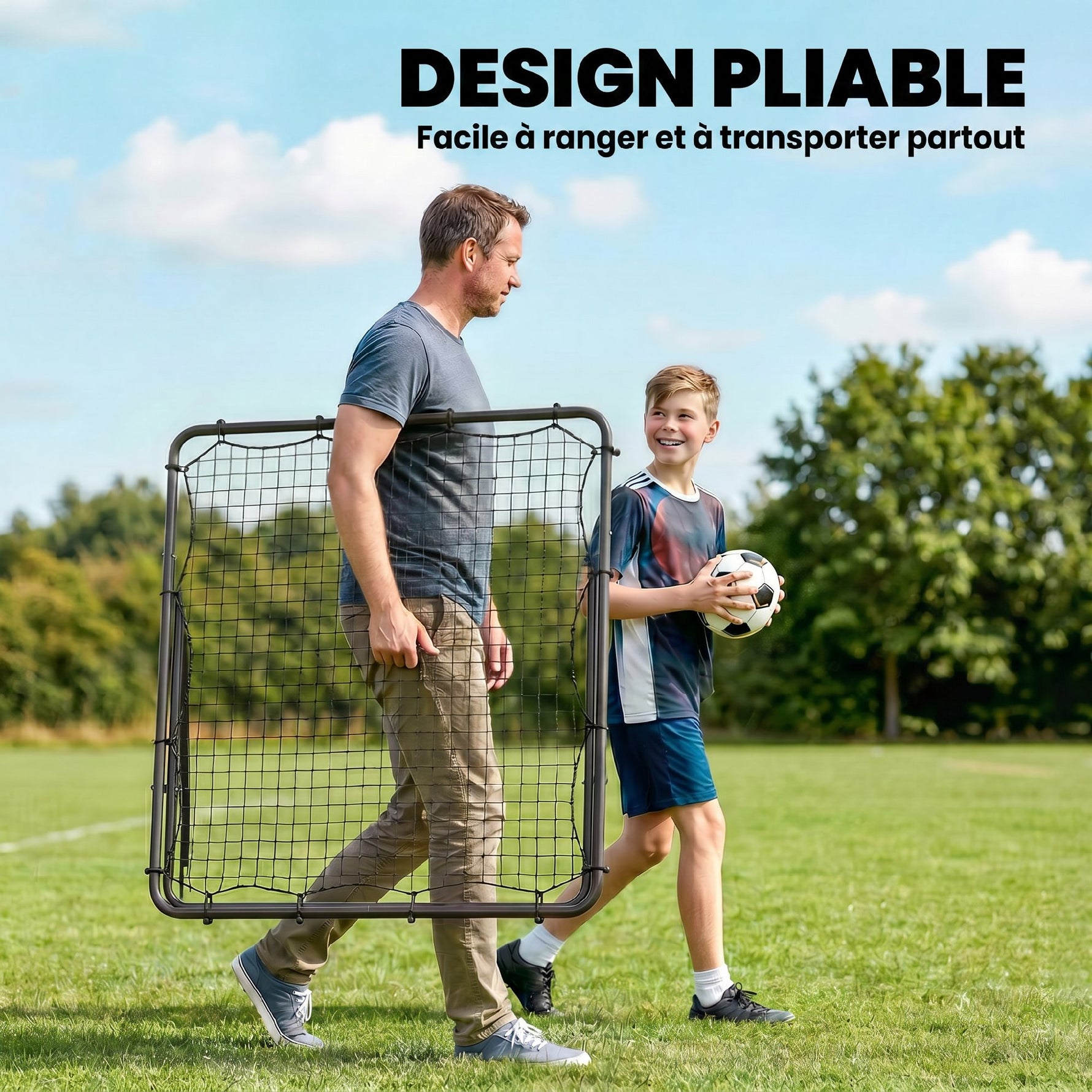 Filet de Rebond Pliable Réglable à 5 Angles avec 24 Cordes Élastiques Filet pour Football, Acier, 120x73x112cm, Noir