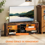 Meuble TV avec lumières LED et télécommande, étagères et compartiments ouvert, 140x35x47cm, marron