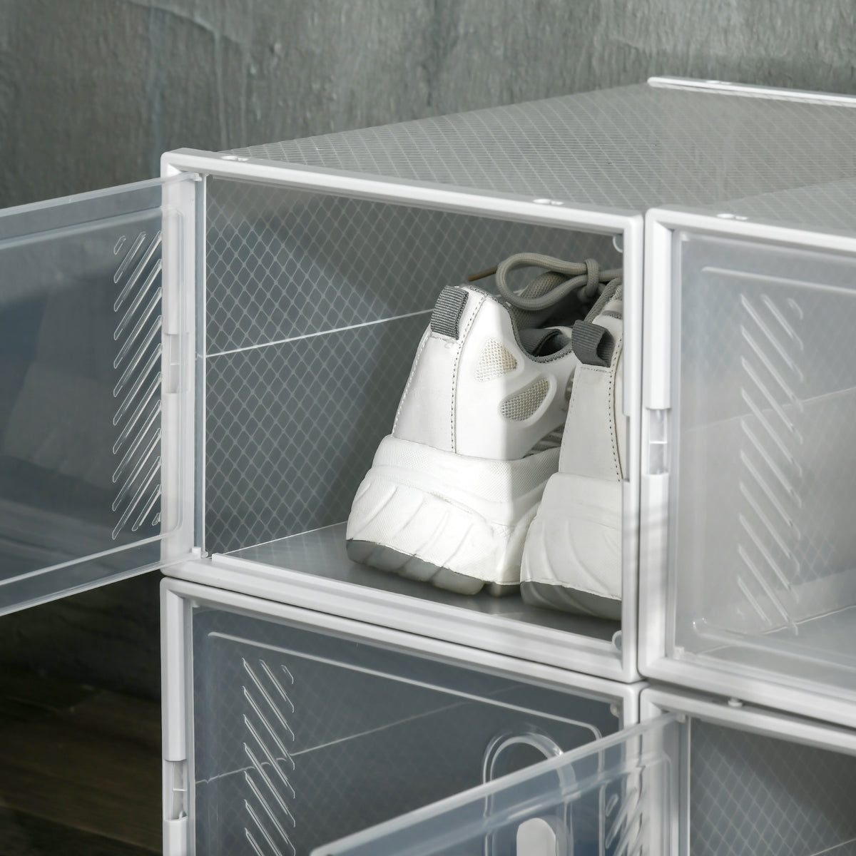 Lot de 8 boites cubes rangement à chaussures modulable avec portes transparentes - 25 x 35 x 19 cm