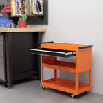 Chariot d'atelier servante atelier à 3 niveaux avec tiroir, porte-outils latéral et poignée, 82x35x76 cm, orange